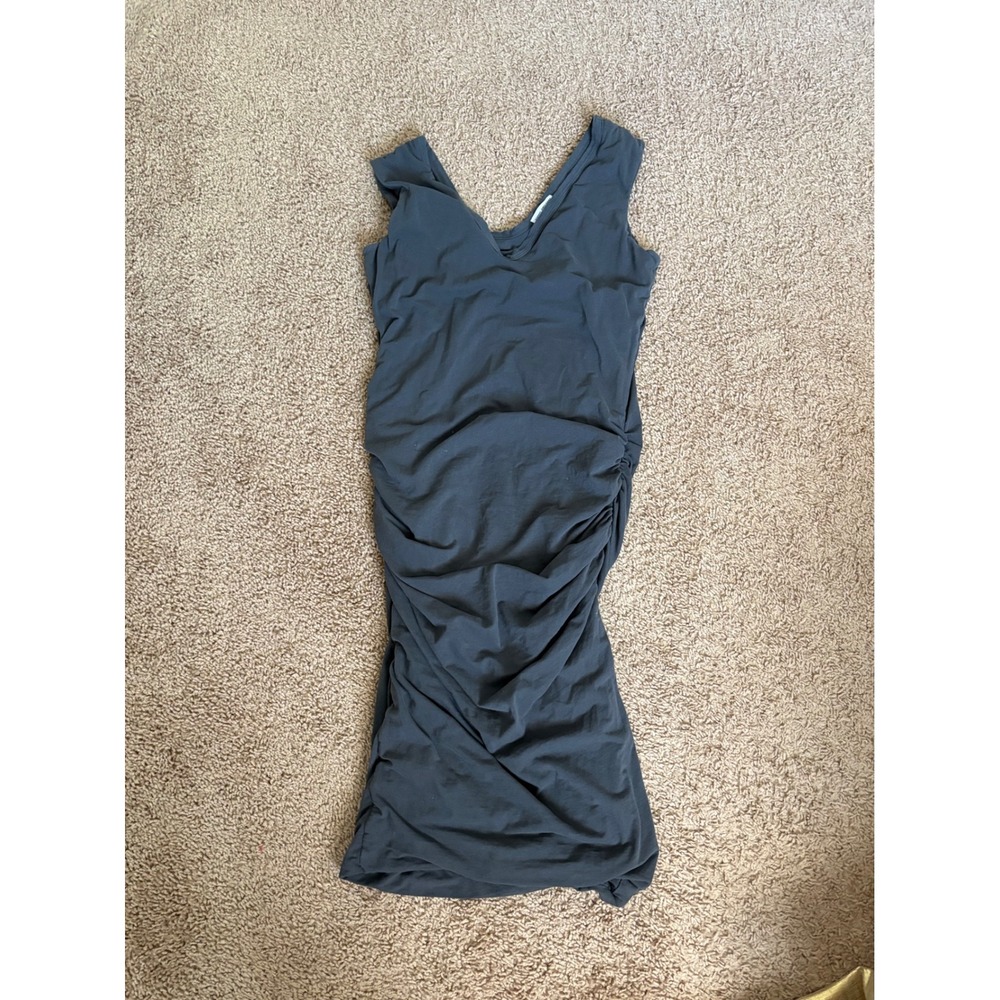 Standard James Perse Grey Ruched V-Neck Sleeveless Midi Dress Size 3 L - Picture 1 of 4